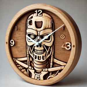 Terminator, Reloj de madera fina personalizado, tallado a mano por artista guatemalteco, producto único y certificado